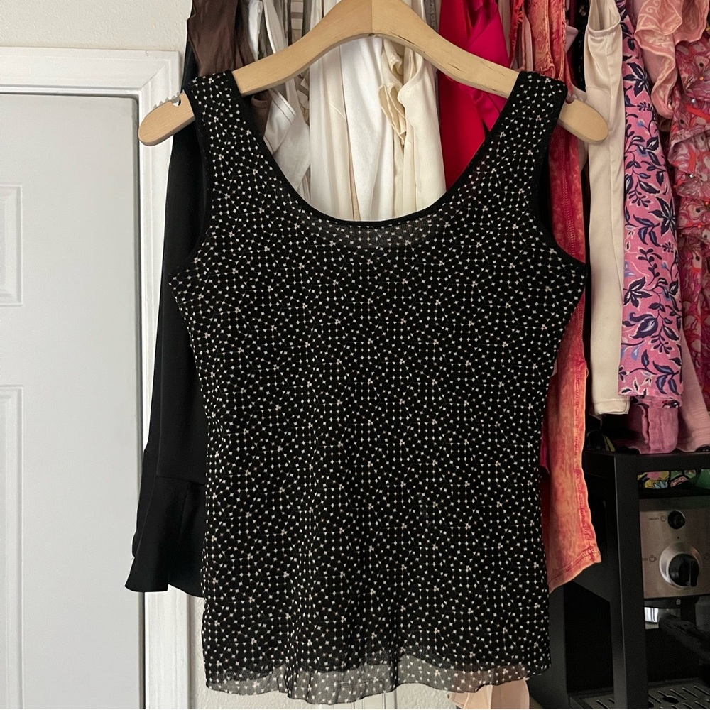 MARELLA black diamond print mesh knit stretchy scoop neck tank top